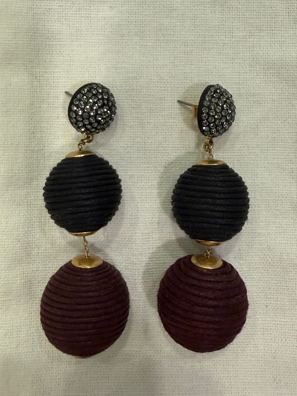 Tuckernuck Crystal, Black, and Burgundy Double-Drop Bead Earrings